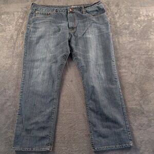 IZOD Men's Comfort Stretch Straight Fit Jean, Size 42x32- Faded Blue Boot Cut